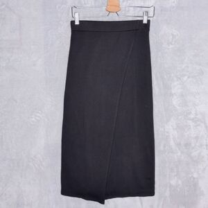 VINCE Black Overlap Asymmetric Midi Skirt Size XS Cotton Tencel Jersey Pencil